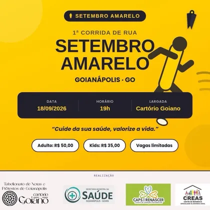 Imagem de divulgação da corrida I Corrida de Rua do Setembro Amarelo