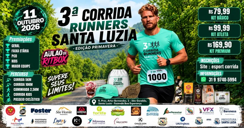 Imagem de divulgação da corrida 3ª Corrida Runners Santa Luzia - Edição Primavera 2026