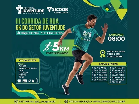 Imagem de divulgação da corrida 3ª Corrida De Rua 5k - São Gonçalo Do Pará
