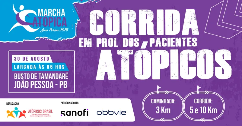 Imagem de divulgação da corrida Marcha Atópica João Pessoa 2026 | Corrida em prol dos PACIENTES ATÓPICOS