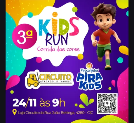 Imagem de divulgação da corrida 3ª kIDS rUN CIRCUITO PIRAKIDS - CORRIDA DAS CORES