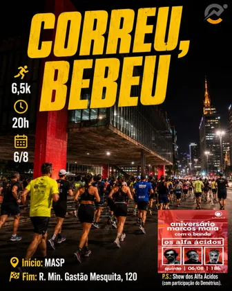 Imagem de divulgação da corrida Correu, Bebeu 6,5K
