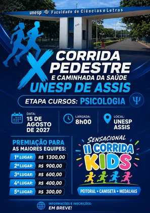 Imagem de divulgação da corrida X Prova Pedestre E Caminhada Da Saúde Unesp Assis 2027