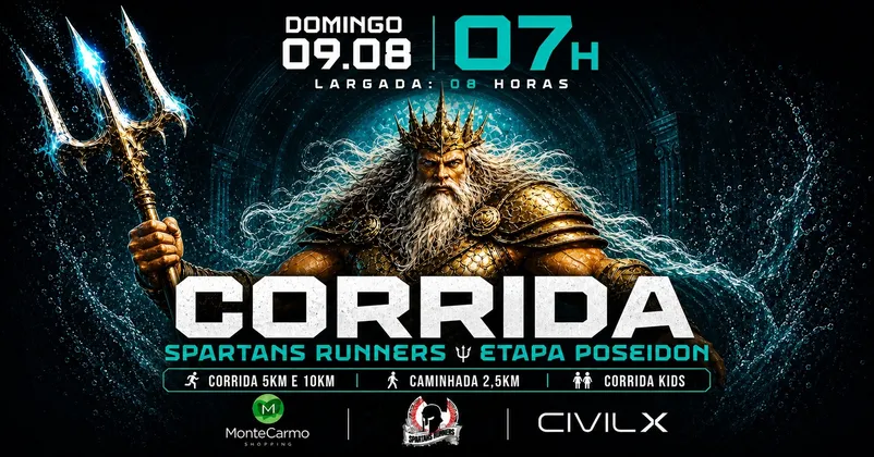 Imagem de divulgação da corrida Corrida Spartans Runners Monte Carmo Shopping - Etapa Poseidon