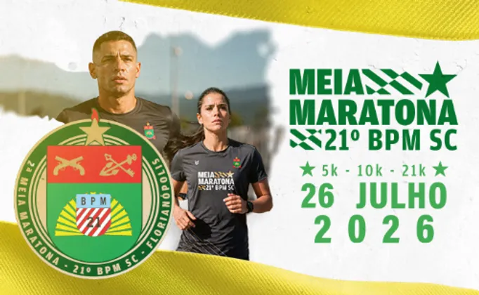 Imagem de divulgação da corrida Meia Maratona 21º BPM SC 2026