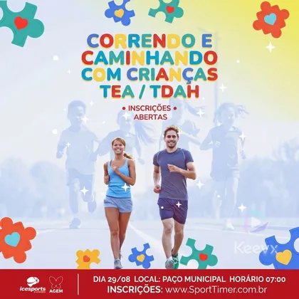 Imagem de divulgação da corrida Correndo e Caminhando com Criança TEA/TDAH