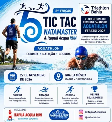 Imagem de divulgação da corrida Tic Tac Natamaster Itapuà Acqua Run 2026