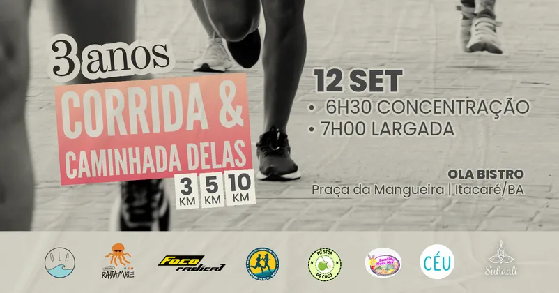 Imagem de divulgação da corrida Bora Correr? |3 anos Corrida e Caminhada DELAS