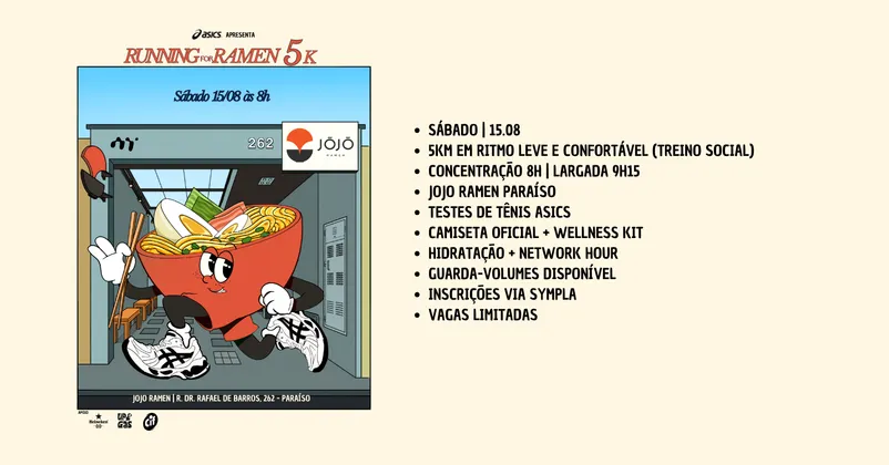 Imagem de divulgação da corrida Running for Ramen 5k | 2ª Edição