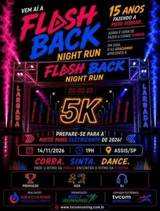 Imagem de divulgação da corrida Flash Back Night Run Assis Sp