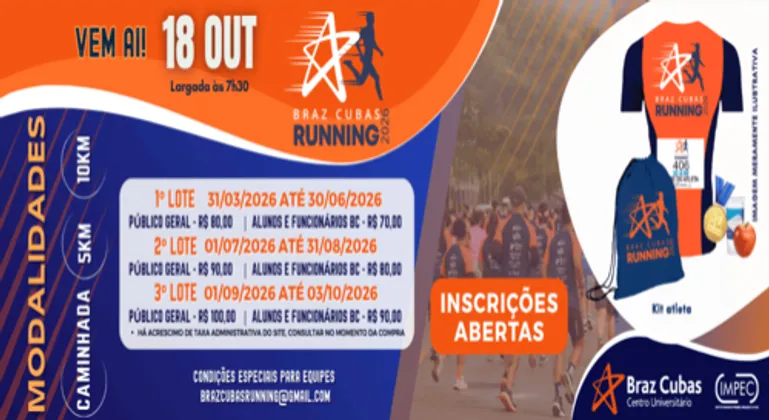 Imagem de divulgação da corrida Braz Cubas Running 2026