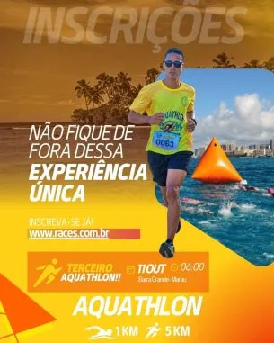 Imagem de divulgação da corrida 3º Aquathlon Barra Grande BA.