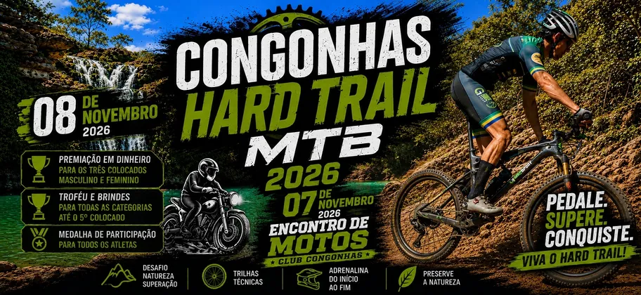 Imagem de divulgação da corrida Congonhas Hard Trail-Mtb Conmtb 2026 / Visite O Nosso Instagran   @Conmtb