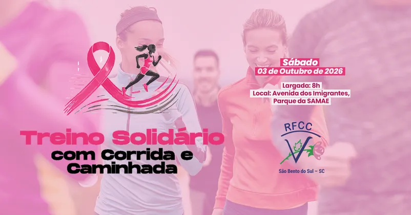 Imagem de divulgação da corrida Treino Solidário com Corrida e Caminhada - Outubro Rosa | Rede Feminina de São Bento do Sul