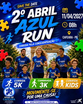 Imagem de divulgação da corrida 2º Abril Azul Run 5k Cafeara Pr