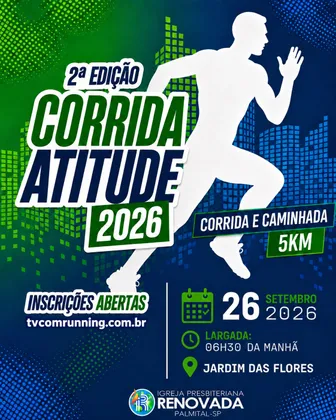 Imagem de divulgação da corrida 2ª Corrida Atitude Da Igreja Presbiteriana Renovada De Palmital Sp