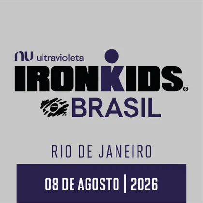 Imagem de divulgação da corrida 2026 NUBANK ULTRAVIOLETA IRONKIDS IRONMAN 70.3 Rio de Janeiro