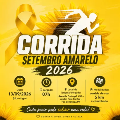Imagem de divulgação da corrida 1ª Corrida E Caminhada Setembro Amarelo 2026