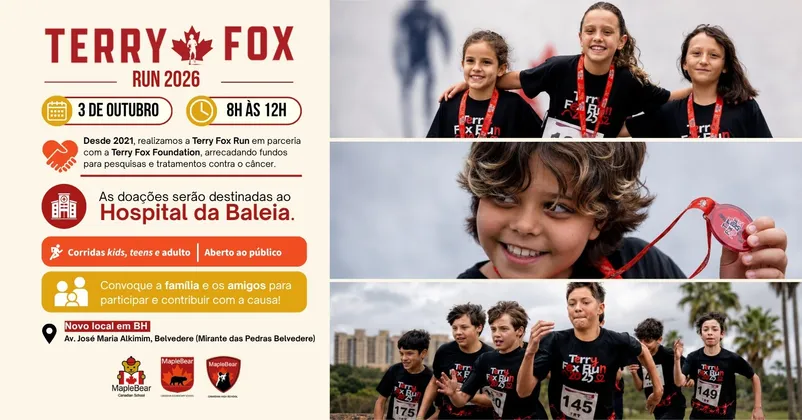 Imagem de divulgação da corrida Terry Fox Run 2026 - Maple Bear Bh /Nova Lima