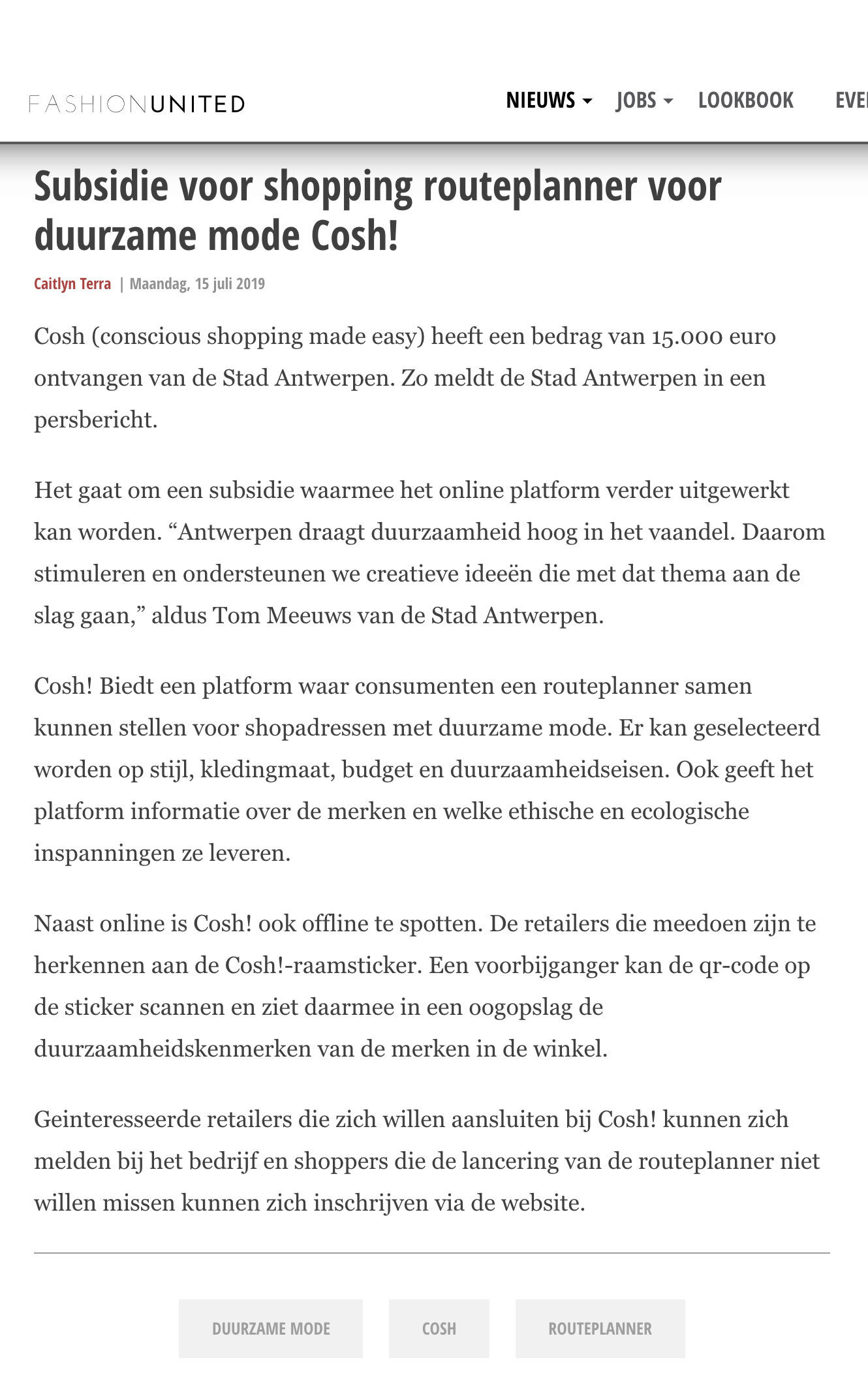 Voorzichtig nooit verhaal Fashion United | COSH!