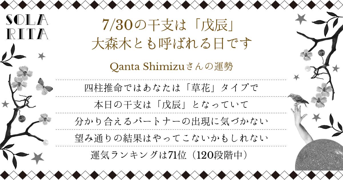 Qanta Shimizuさんの2019年7月30日の運勢
