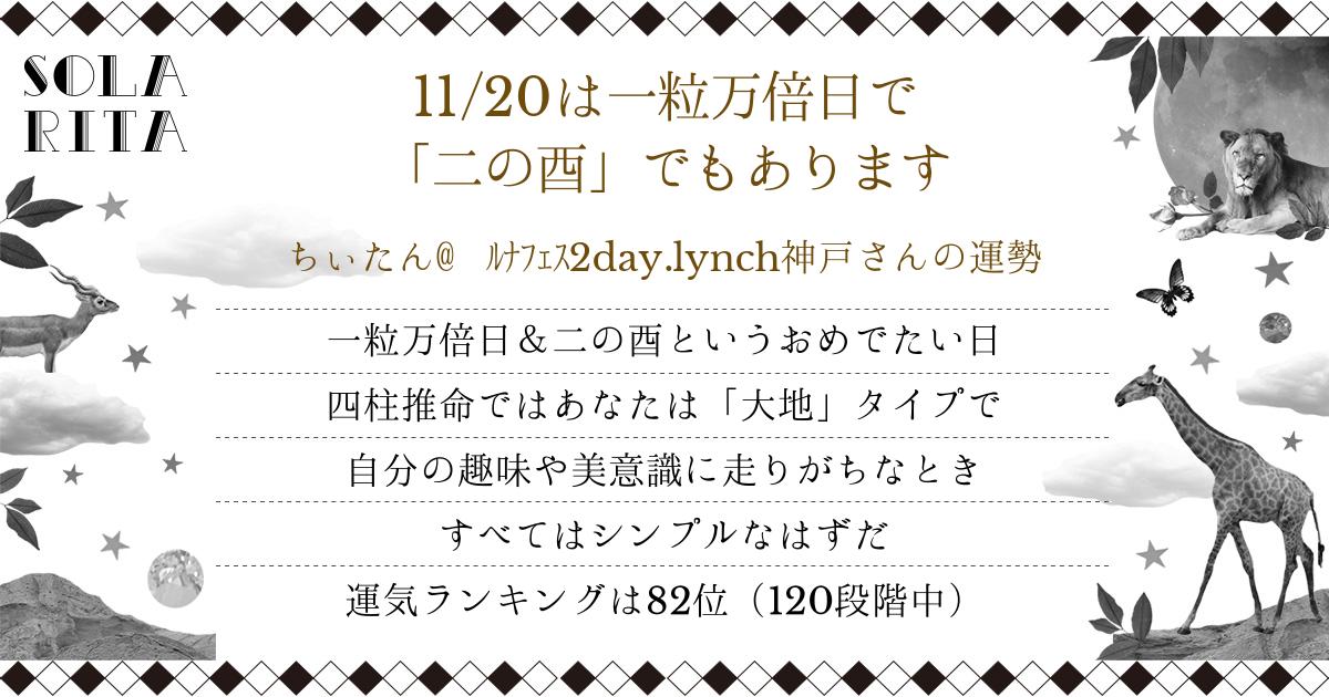 ちぃたん@ ﾙﾅﾌｪｽ2day.lynch神戸さんの2019年11月20日の運勢