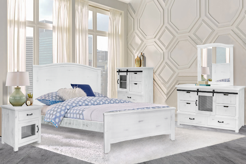 Md.Rustic Home Bedroom Collection In Distressed White 