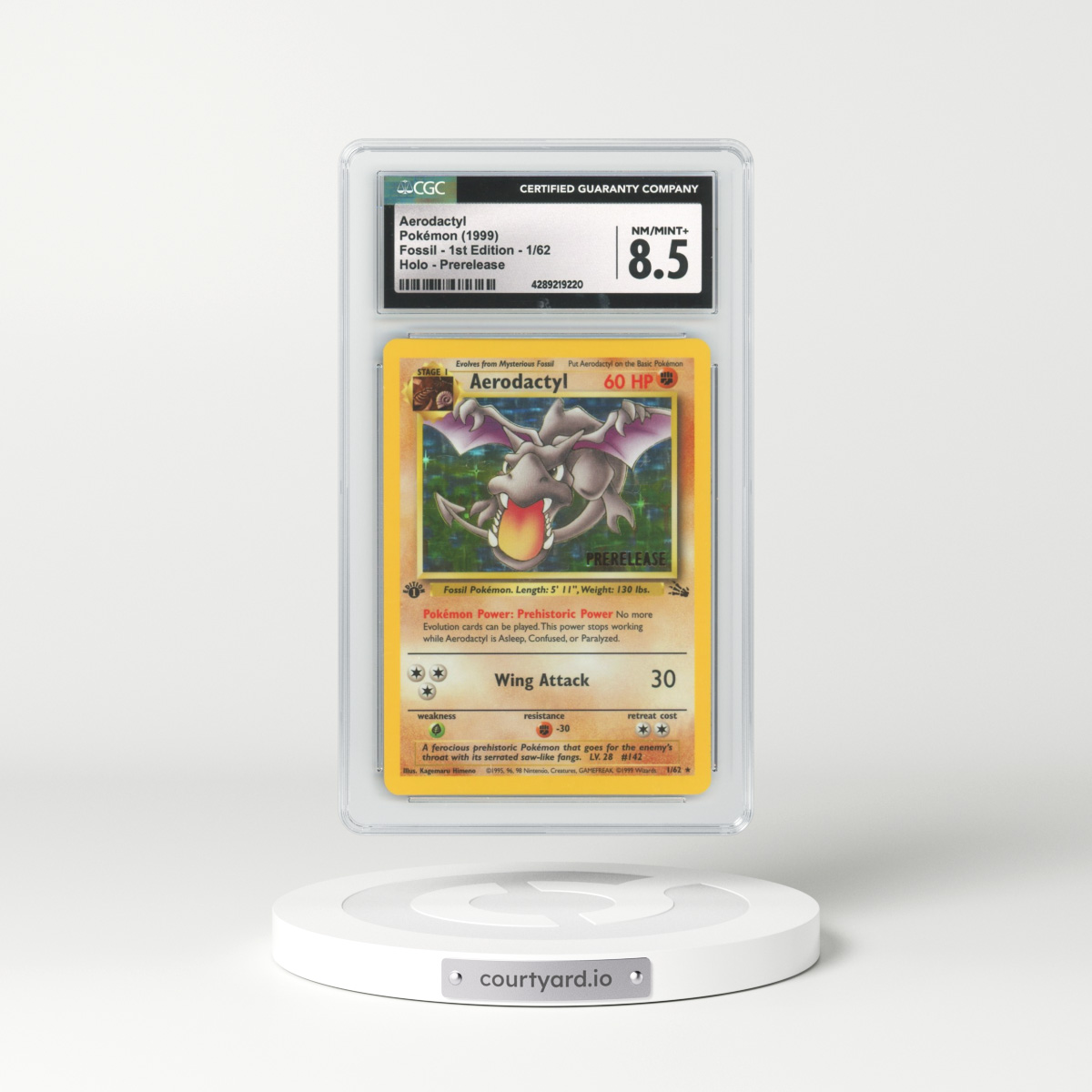 1999 Pokemon Fossil AERODACTYL #1 1ST EDITION HOLO RARE - CGC 6.5