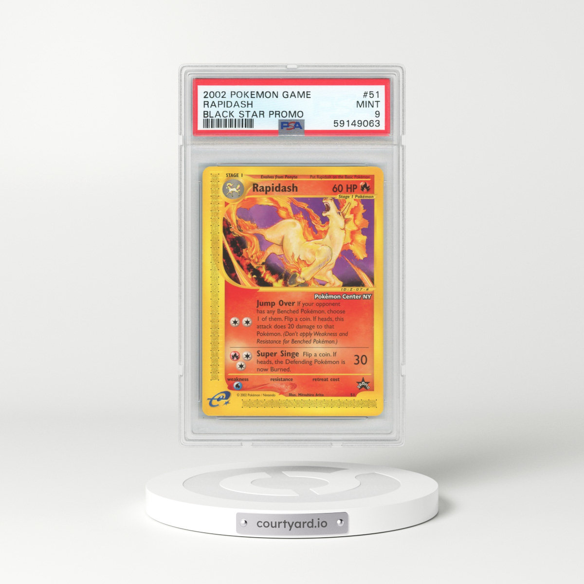 2002 Pokémon Game Promo #51 Rapidash - Black Star-Pokemon Center NY (PSA 9 MINT)