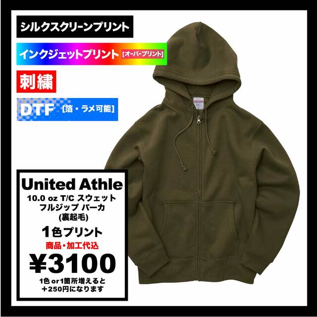United Athle ユナイテッドアスレ 10.0 oz T/C スウェット フルジップ パーカ (裏起毛) (品番5620-01)