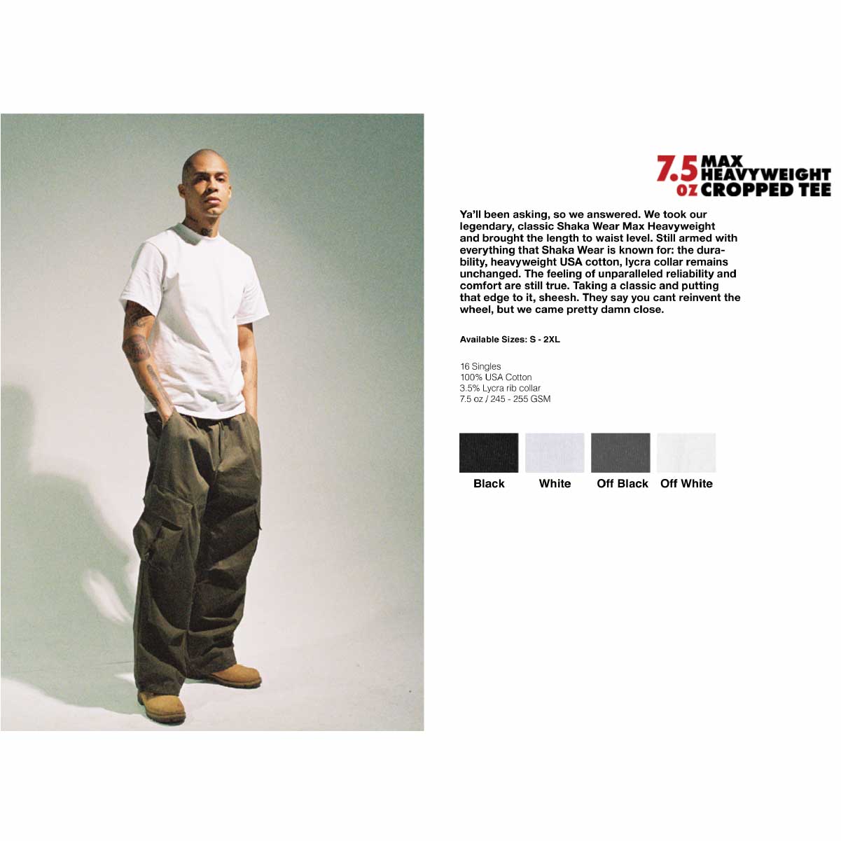 SHAKA WEAR シャカウェア 7.5 oz Max Heavyweight Cropped Tee (品番SWMHCT)