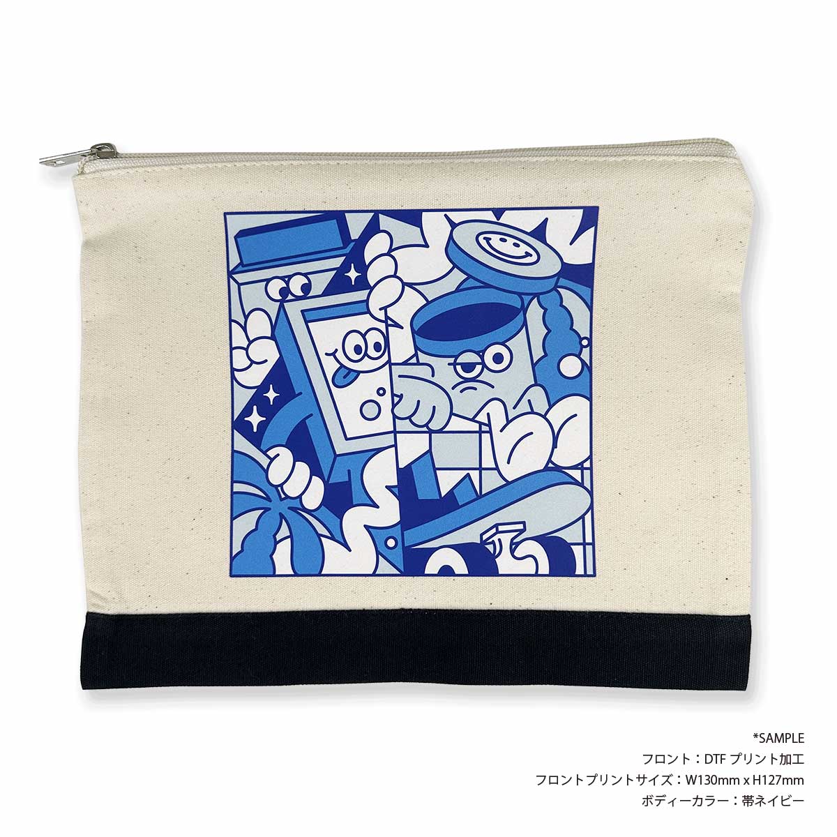 Trade Works トレードワークス 8.0 oz カラー帯付 ライトキャンバス ナチュラル フラットポーチ Mサイズ (品番TR-1068)