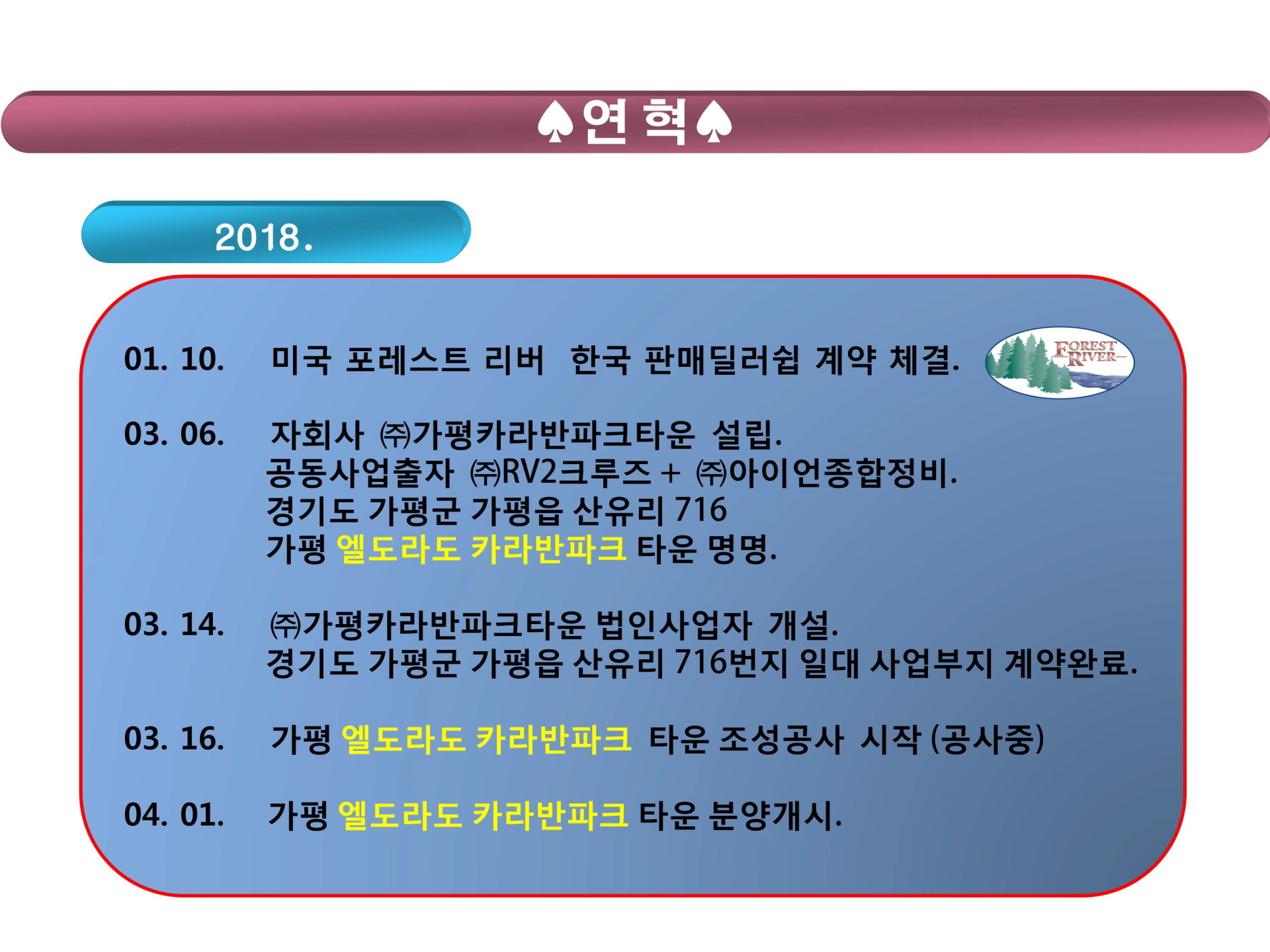 가평 엘도라도 카라반 18년 연혁
