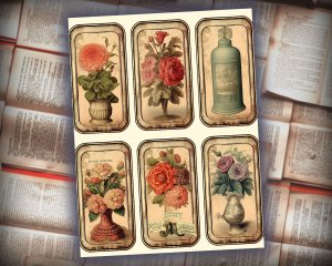 12 papers | Antique Floral Blank Labels Scrapbooking Papers | Vintage Design for Invitations, Digital Planners, Junk Journals