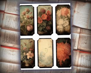 12 papers | Antique Floral Blank Labels Scrapbooking Papers | Vintage Design for Invitations, Digital Planners, Junk Journals