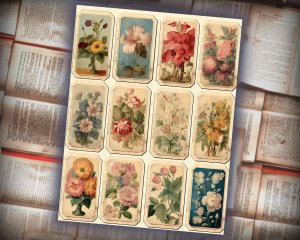 12 papers | Antique Floral Blank Labels Scrapbooking Papers | Vintage Design for Invitations, Digital Planners, Junk Journals