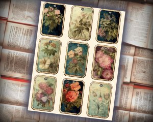 12 papers | Antique Floral Blank Labels Scrapbooking Papers | Vintage Design for Invitations, Digital Planners, Junk Journals