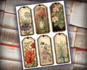 12 papers | Antique Floral Blank Labels Scrapbooking Papers | Vintage Design for Invitations, Digital Planners, Junk Journals