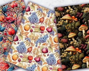 Beautiful Autumn Watercolor Fantasy Seamless Pattern Paper for Crafts and Scrapbooking, Intricate Design, High Quality Digital Download