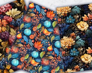 Beautiful Autumn Watercolor Fantasy Seamless Pattern Paper for Crafts and Scrapbooking, Intricate Design, High Quality Digital Download