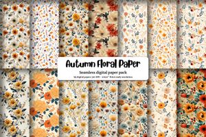 Autumn Floral Seamless Pattern, Printable Digital Paper, Fall Backgrounds, Delicate Florals, Rustic Leaves, High Quality Design