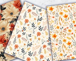 Autumn Floral Seamless Pattern, Printable Digital Paper, Fall Backgrounds, Delicate Florals, Rustic Leaves, High Quality Design