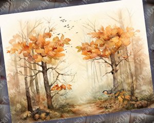 Watercolor Autumn Forest Digital Junk Journal Background, Fairy Forest Collage Printable, Nature Journal Paper, Forest Background