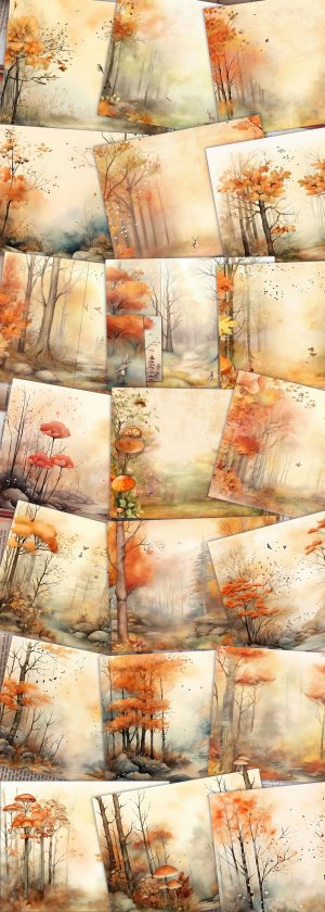 Watercolor Autumn Forest Digital Junk Journal Background, Fairy Forest Collage Printable, Nature Journal Paper, Forest Background