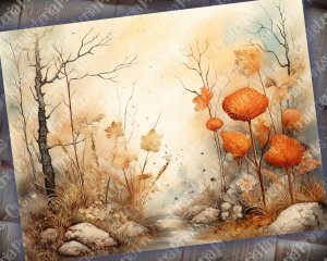 Watercolor Autumn Forest Junk Journal Background | Printable Collage Paper | Shabby Chic Ephemera | Digital Planner | Invitations & More