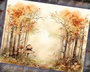 Watercolor Autumn Forest Junk Journal Background | Printable Collage Paper | Shabby Chic Ephemera | Digital Planner | Invitations & More