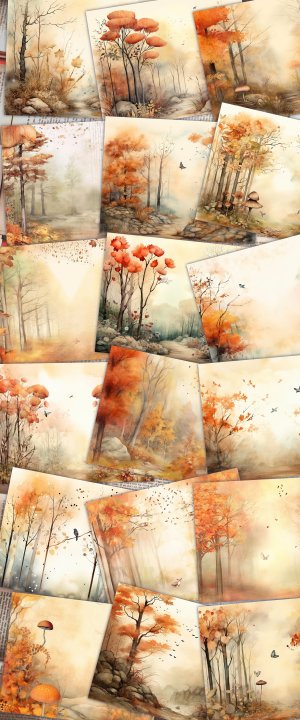 Watercolor Autumn Forest Junk Journal Background | Printable Collage Paper | Shabby Chic Ephemera | Digital Planner | Invitations & More