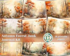 Watercolor Autumn Forest Junk Journal Background | Printable Collage Paper | Shabby Chic Ephemera | Digital Planner | Invitations & More