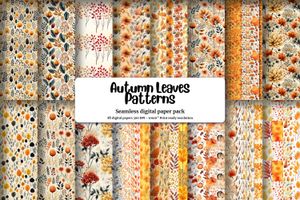 Autumn Leaves Digital Paper Patterns Seamless Texture Backgrounds, Watercolor Illustration Style, Printable Instant Download, Fall Decor