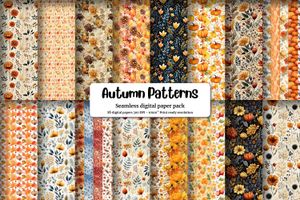 Autumn Digital Print Fall Digital Paper Patterns Seamless Paper, Watercolor Illustration Style, Elegant Seasonal Art, Scrapbooking Supplies